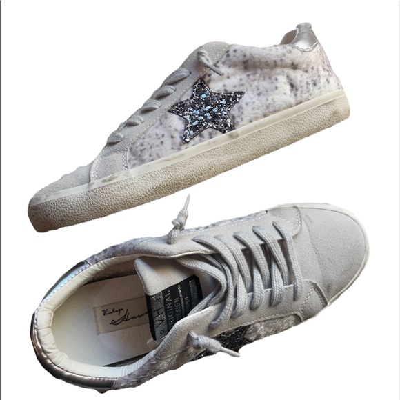 Vintage Havana Shoes - Vintage Havana Silver Star Sneaker Shoes Grey white furry sides kasey croc